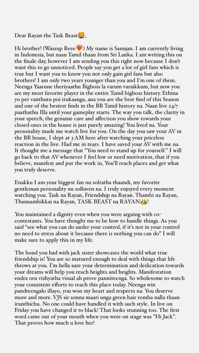Me_Sanujan's tweet photo. I have been trying to find a way to get these note to you for the past 3 days, brother @Rayan_offl 🫶🏼
God knows how many people I have texted! Haha 
Hope you get to see this!

Love you so much na! Wishing all the very best for your future endeavors! Forever Goa Gang Fan!

#Rayan https://t.co/aLDo3Mw5lG