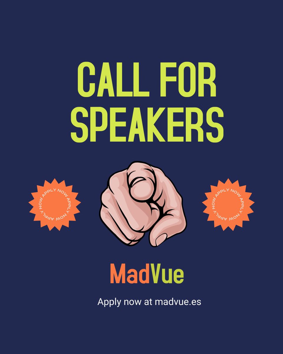 CALL FOR SPEAKERS OPEN 👏 

Have an inspiring talk idea about Vue.js? 🎤 Take the stage and share your knowledge at #MadVue! 🔥

📋 Submit your proposal now by filling out the form: bit.ly/MadVueCFP

We can’t wait to hear your ideas! ☺️

#Vuejs #TechEvents #vue