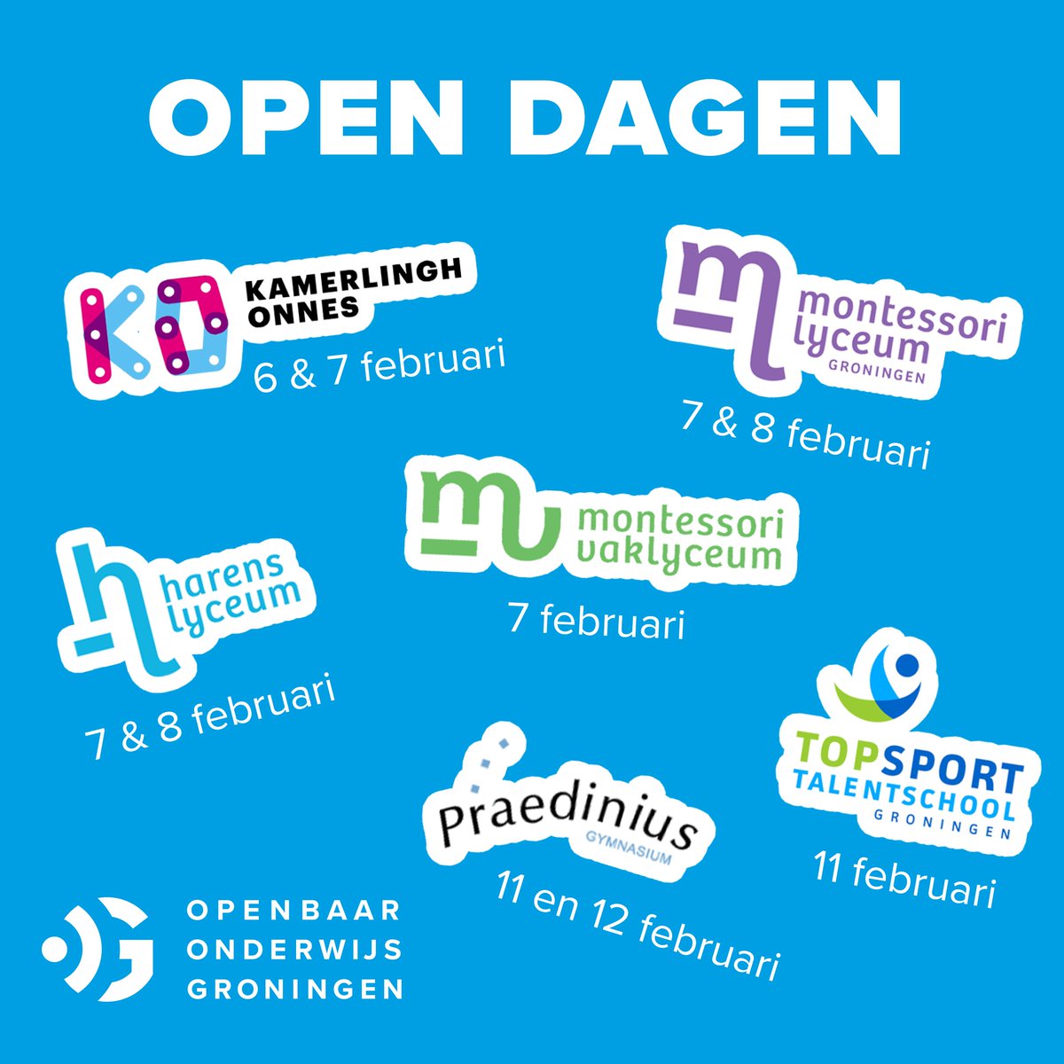 ✨ Ook deze scholen hebben binnenkort hun open dag! 🎒 Kom langs en ontdek welke school voor voortgezet onderwijs perfect bij jou past.

Aanmelden is niet nodig! Wil je meer info? Kijk dan op onze website: 👇

openbaaronderwijsgroningen.nl/naardebrugklas…

#brugklas #samensterkinleren