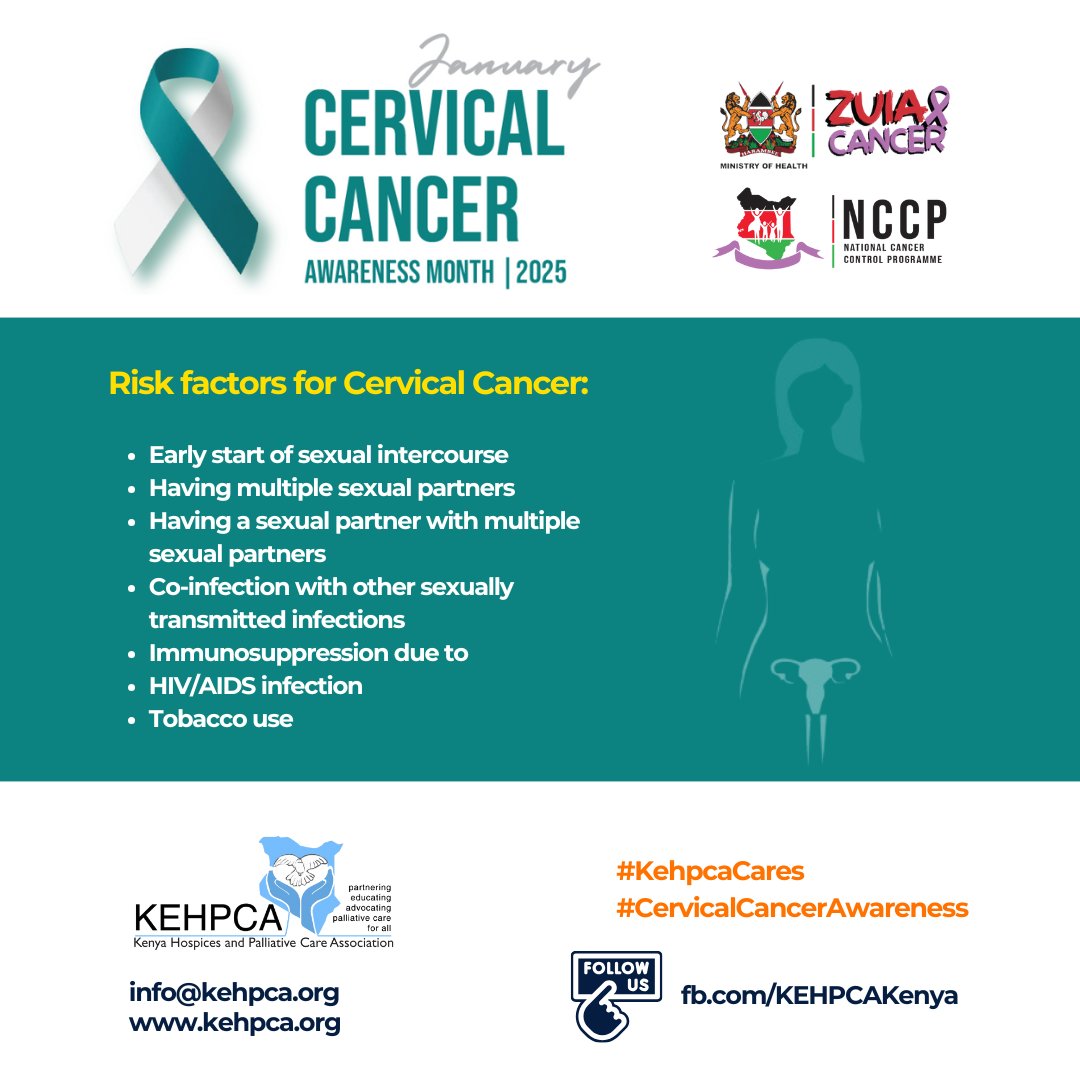 #CervicalCancerAwareness
Know the Risks-ProtectYourHealth!

Understanding the risk factors for cervical cancer is key to prevention

Stay informed, make healthy choices, and prioritize your #cervicalhealth 

#PreventionIsBetterThanCure
#KehpcaCares