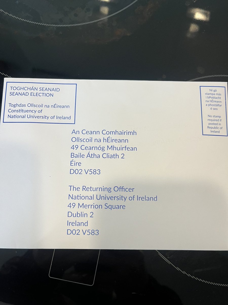 KarSugrue's tweet photo. I am lucky enough to have an NUI vote for the Seanad and I’ll be using it to give @aliceeire my number 1 - we have never needed her strong fearless voice more than we do right now

Don’t forget to post your ballot paper this week

#seanad2025 #NUIpanel https://t.co/nWN593ghQV