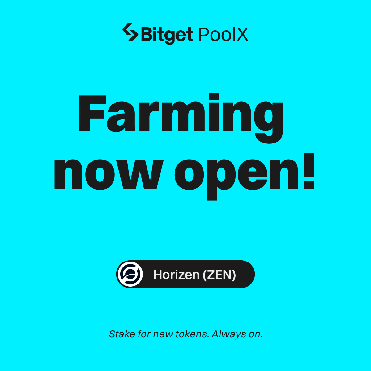 Farming is now open for $ZEN on #Bitget PoolX! 

⛏️ Lock $ZEN to share 7,600 ZEN airdrop
🔗 Join now: bitget.com/events/poolx/1…

Social Giveaway - 357 ZEN Up for Grabs!
✅ Follow <a href="/bitgetglobal/">Bitget</a> <a href="/horizenglobal/">Horizen</a>
✅ RT with #ZENlistBitget
✅ Enter here: forms.gle/S8jVUC6yGAEL7c…
🎁 500