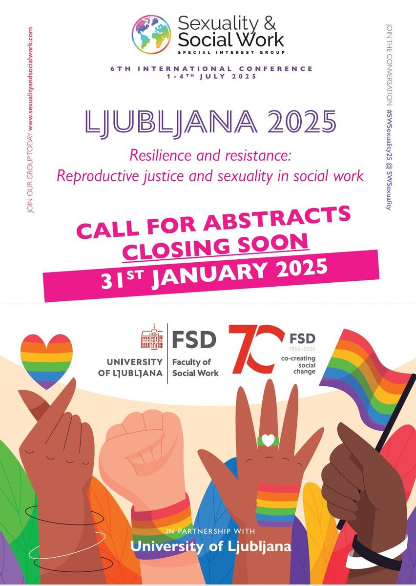 SWSexuality's tweet photo. 📣 Call for Abstracts Closing Soon : 6th International Sexuality &amp; Social Work Conference #SWSexuality25 - https://t.co/ODMvJkLBtV https://t.co/KaDsufk4eE