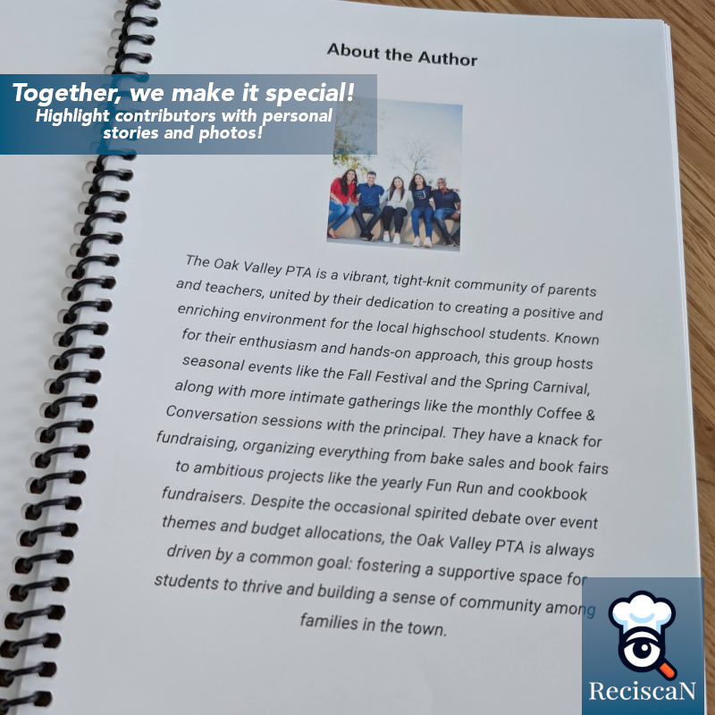 Reciscan's tweet photo. Looking for a unique and meaningful #fundraiser? Create a Custom #Cookbook filled with cherished recipes from your #community!

🎯 Perfect for:
✔️ Schools &amp; PTAs
✔️ Churches &amp; Clubs
✔️ Family Reunions
✨ Easy to get started at https://t.co/MTXyuZfoi1

#fundraising https://t.co/LobLwPx5VO