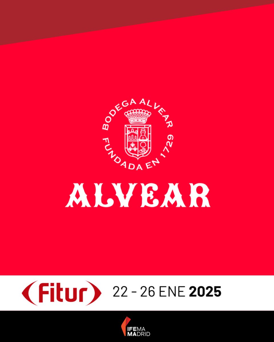 🗣️Del 22 al 26 de enero, <a href="/bodegas_alvear/">Bodegas_Alvear</a> estará presente en <a href="/fitur_madrid/">FITUR</a>, la Feria Internacional de Turismo que se celebra en Madrid 🌐🍇✨
Ven a descubrir la tradición y excelencia de nuestros vinos, un verdadero tesoro que combina historia y modernidad en cada copa.