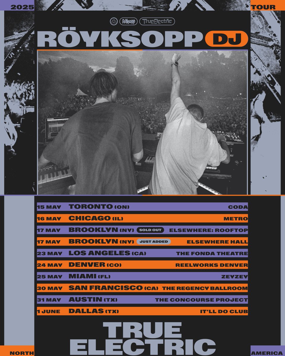 royksopp's tweet photo. Additionally, we are excited to extend the «True Electric» DJ World Tour with a series of US dates throughout May. Exclusive pre-sale access to these shows will be available to the Röyksopp mailing list on January 30th.  

Sign up here: https://t.co/gYbjOVlasc https://t.co/B5XrgBqPGW