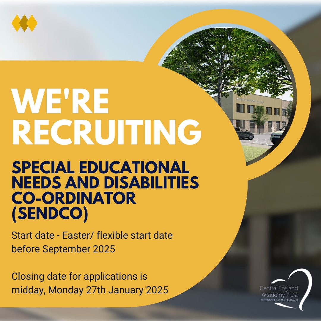 HLNAcademy's tweet photo. We are recruiting!

Special Educational Needs and Disabilities Co-Ordinator (SENDCO)

https://t.co/Kvl5alqhLK

#SecondaryJobs #Education #TESjobs #JobsinEducation #RecruitmentinEducation #SchoolJobs #NuneatonJobs https://t.co/Wsn6uuaHhe