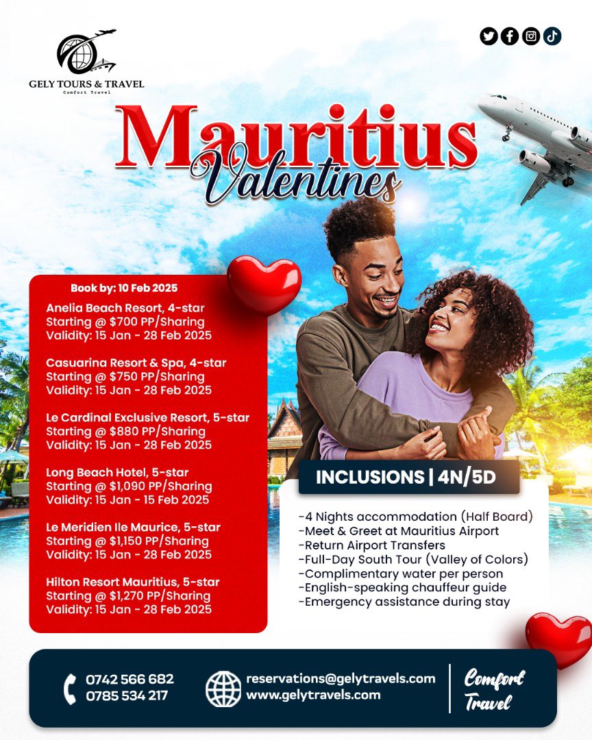 gely_tours's tweet photo. Experience Love in Paradise with Gely Tours and travel: Valentine’s in Mauritius!

💖 Why Mauritius?
Crystal-clear waters, serene beaches, and a warm island breeze set the stage for love and relaxation. It’s the ultimate getaway to reconnect and cherish each other. 

Bringing your love story to life, one destination at a time.

#gelytoursandtravel #mauritius #valentines