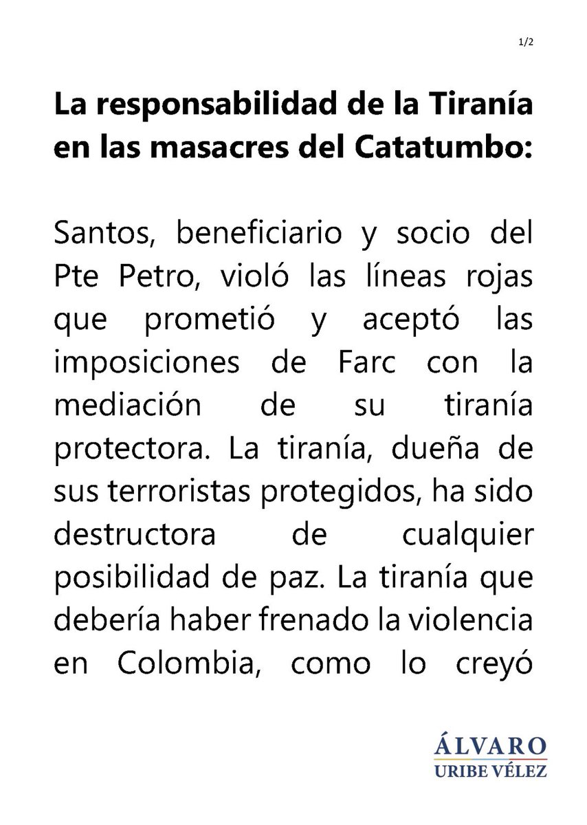 AlvaroUribeVel's tweet photo. La responsabilidad de la Tiranía de Venezuela en las masacres del Catatumbo. https://t.co/GXHfDyh6py