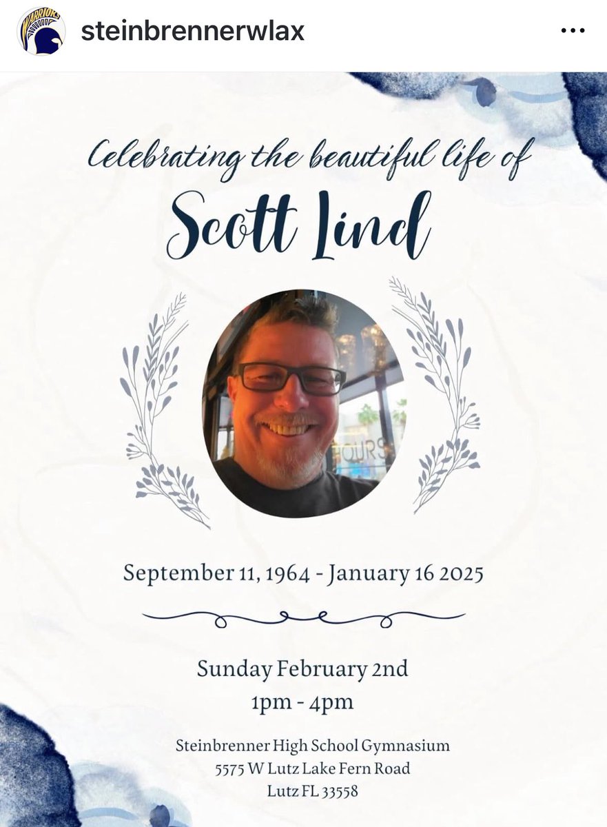 Celebration of Life Ceremony 
For Steinbrenner Girls Lacrosse Coach Scott Lind
See details below
<a href="/TampaLacrosse/">Tampa Lacrosse</a>