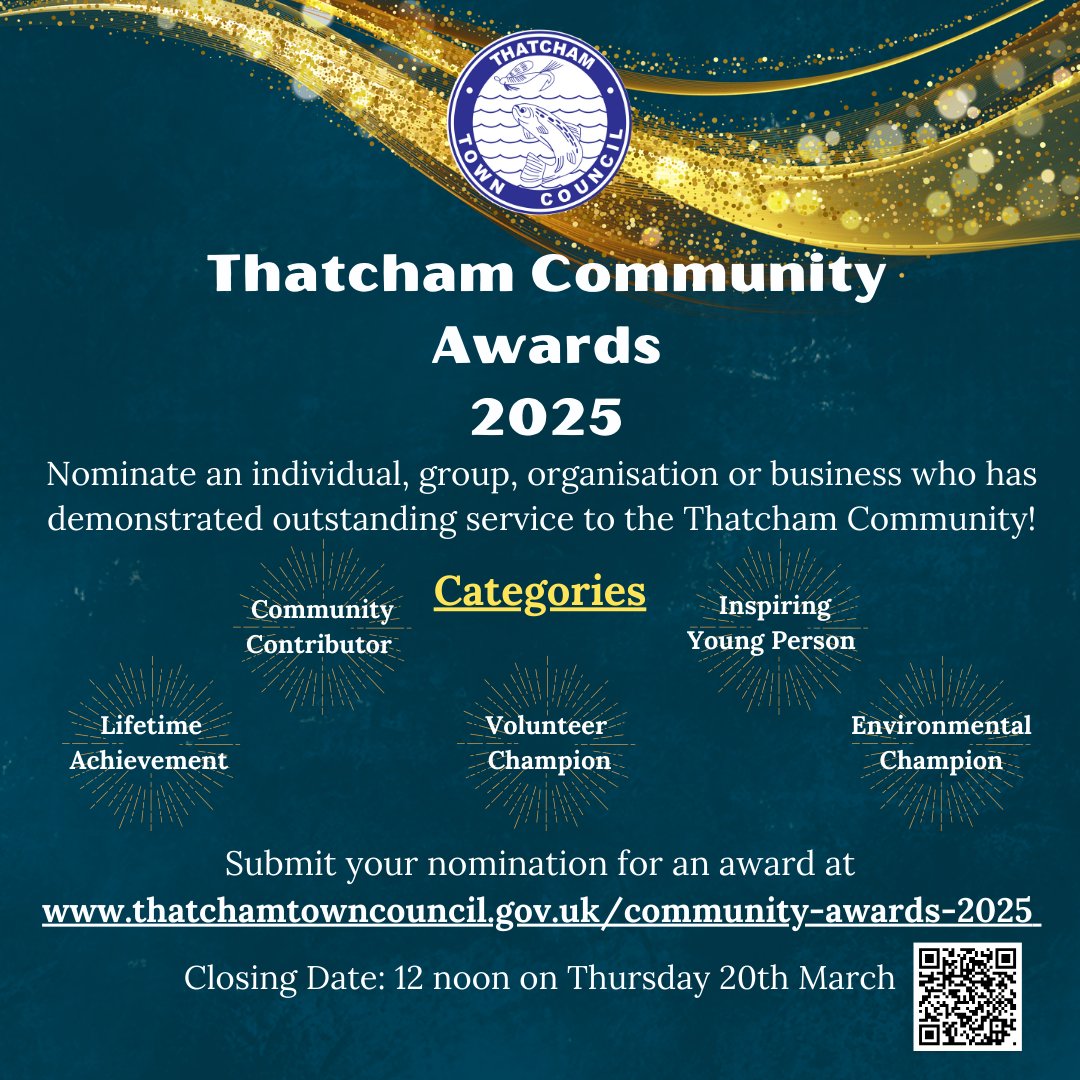 Thatcham Community Awards 2025:
Nominations are now open! 🤩🥳
Nominate a person, group or business who has demonstrated outstanding service to the Thatcham Community:
docs.google.com/forms/d/e/1FAI…