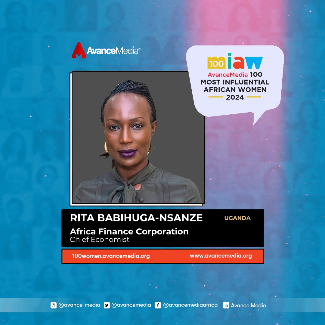 Avance Media Africa (@avancemedia) on Twitter photo Avance Media's 2024 100 Most Influential African Women
Rita BABIHUGA-NSANZE, Chief Economist of Africa Finance Corporation
cc: <a href="/africa_finance/">Africa Finance Corporation</a>
100women.avancemedia.org
#100MAW2024 #AfricanWomen #AvanceMedia Avance Media's 2024 100 Most Influential African Women
Rita BABIHUGA-NSANZE, Chief Economist of Africa Finance Corporation
cc: <a href="/africa_finance/">Africa Finance Corporation</a>
100women.avancemedia.org
#100MAW2024 #AfricanWomen #AvanceMedia