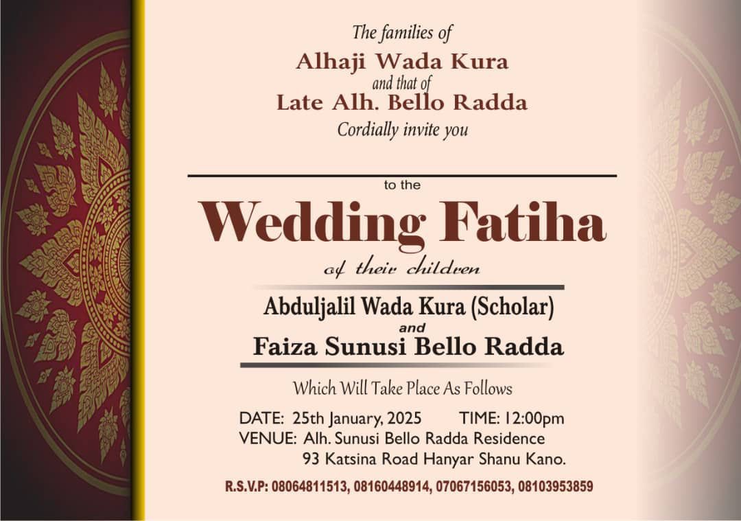 This is my wedding invitation, I am humbly requesting for your prayers and well wishes  on this new journey of my life. Thank you so much fam