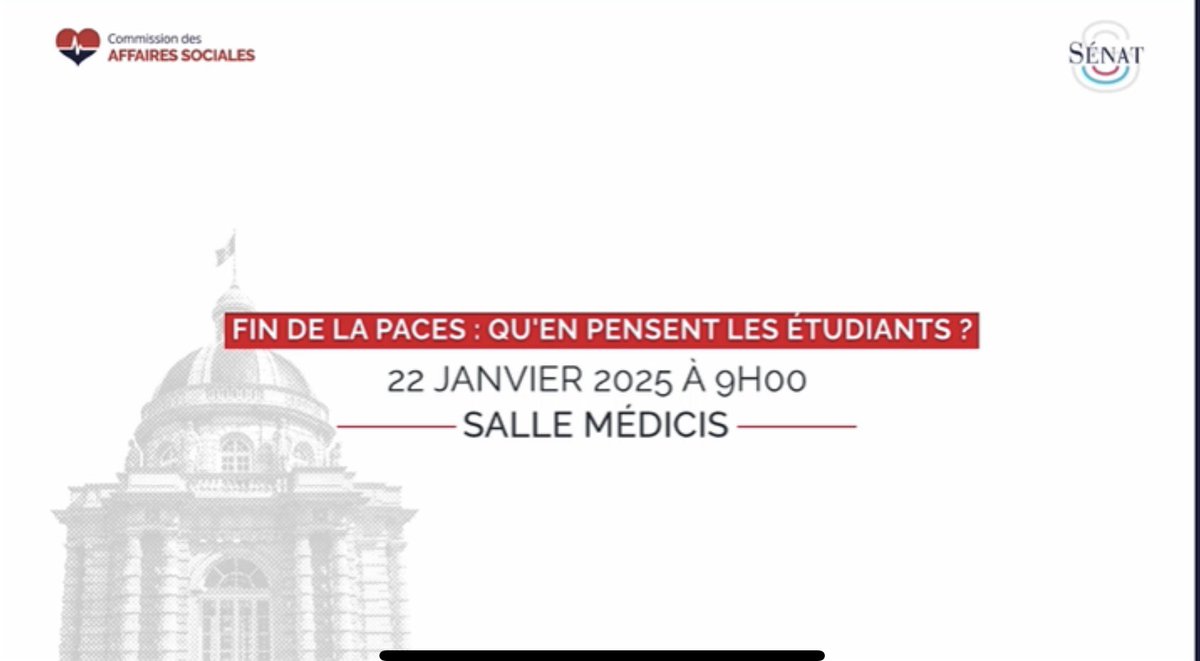 Poursuite des travaux de notre Commission sur l’accès aux études de santé.
Audition autour du thème « Fin de la PACES, qu’en pensent les étudiants » avec l’audition des représentants des 5 syndicats des étudiants en étude de santé : médecine, pharmacie, dentaire, maïeutique, kiné