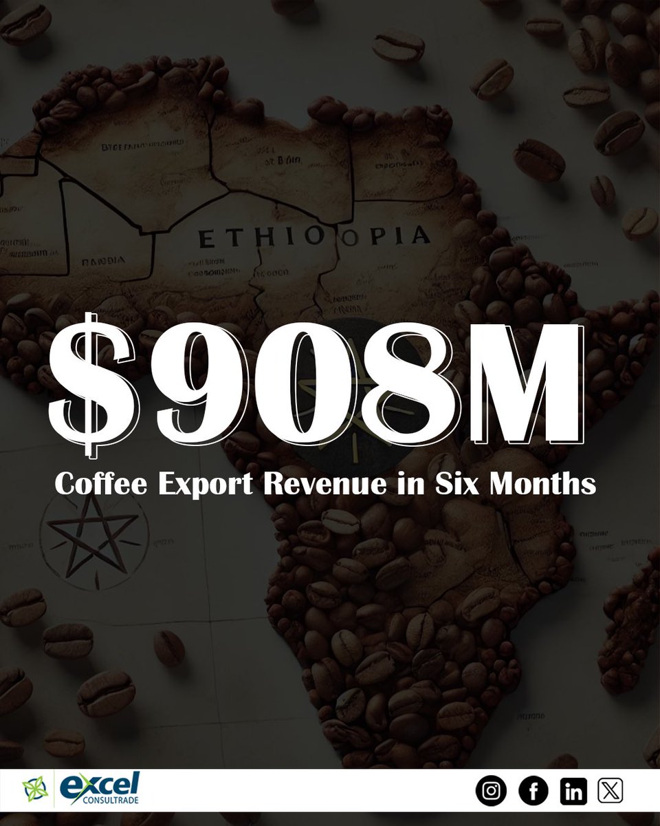 exceldigitals's tweet photo. #Ethiopia earns $908M from coffee exports in six months, exceeding targets. Export volume up 153%. #SaudiArabia, U.S., and Jordan among top markets. $2B goal set for the year. #Quality drives success.
#coffee #coffeeandtea #growth #excelnews #excelconsultrade https://t.co/K1LLbdfCqj