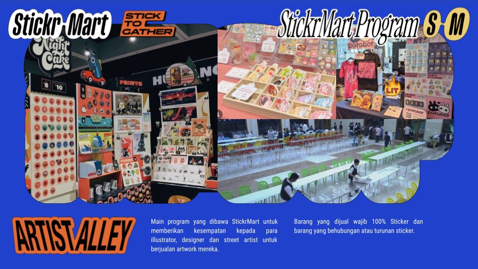 artistsbase's tweet photo. Guysss, ikut Abbie ke Stickr Mart yuuuk!!

Di sini tuh surganya STICKER, loh!
Kalau kamu pecinta sticker, ini tempat yang pas banget buat borong dan koleksi!! ><

Selain bisa puas hunting sticker keren, kita juga bisa seru-seruan bareng artist-artist lainnya lewat program Artist Talk, Blackmart, dan serunya lagi… kita bisa berkreasi bareng di Workshop! ⸜( ˊᵕˋ )⸝

Yuk, jangan sampai ketinggalan! Join keseruannya di sini yaa:
🔗 https://t.co/qPKsZOC8Hb
⏱️ 8-9 Februari 2025 di Tengah District Compound