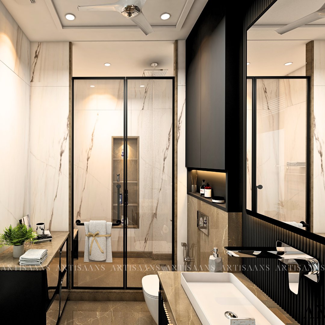 Artisaans's tweet photo. A blend of contemporary design and classic elegance. This bathroom is both stylish and functional.
.
.
Designed by: @abhishekjain2050 @ar._suhani
Founders of: @artisaans
.
.
#Artisaans #BathroomDesign #InteriorDesign #HomeDecor #BathroomGoals #LuxuryBathroom #ModernBathroom https://t.co/Pro3HfjifF