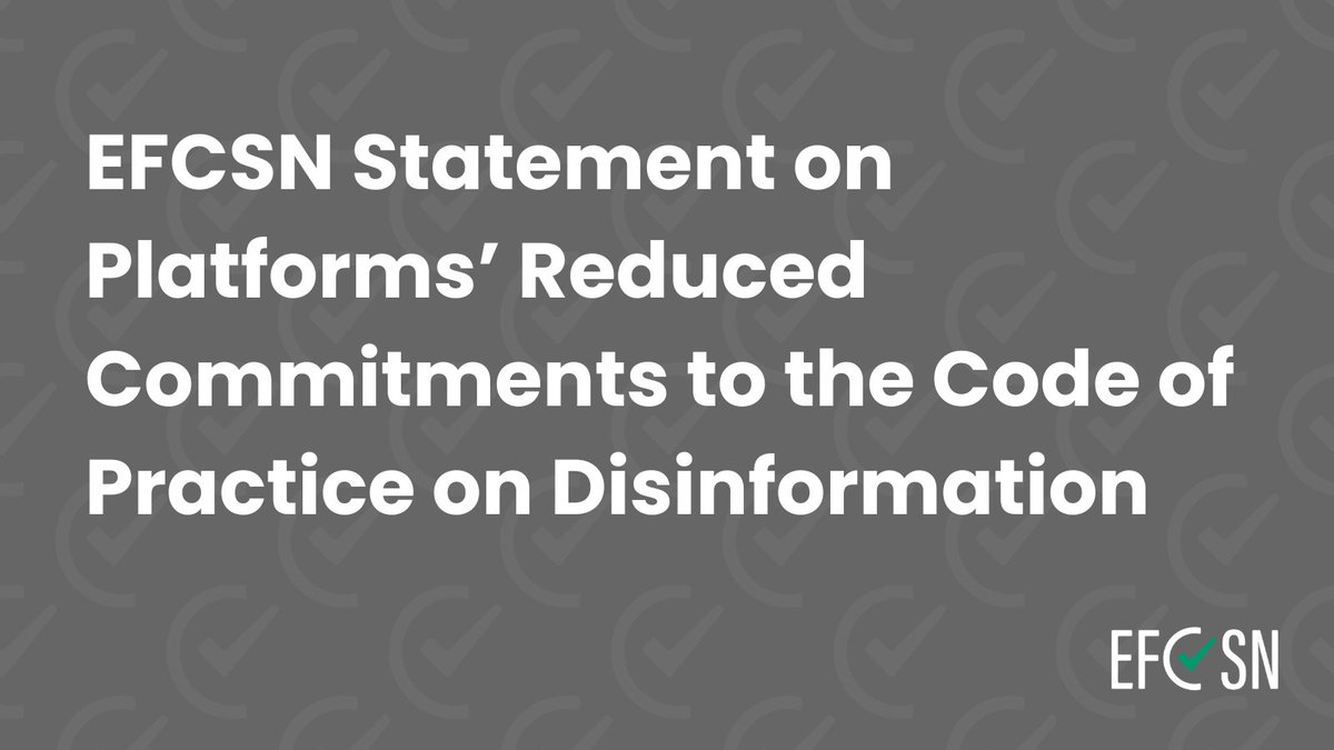 The EFCSN is alarmed by platforms’ retraction from some commitments from Code of Practice on Disinformation and is concerned about their overall commitment to the welfare of millions the Europeans who use their services every day.
Read the full statement: efcsn.com/news/2025-01-2…