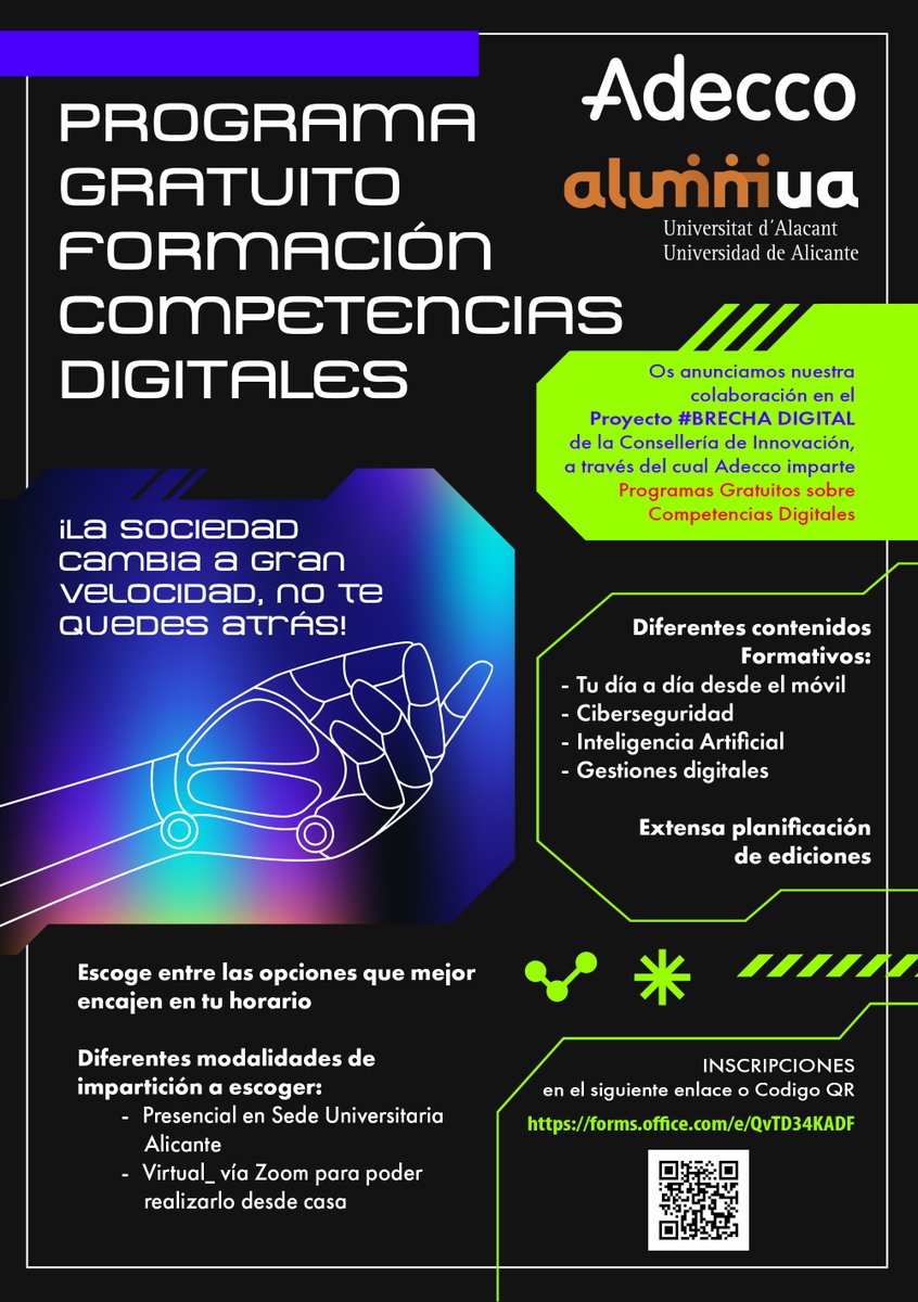 Os presentamos nuestro próximo taller de Brecha Digital🤩 un programa gratuito de formación para competencias digitales😉

Puedes inscribirte y conseguir toda la información a través del siguiente enlace: forms.office.com/pages/response…

#alumniua #UA #alicante <a href="/AlumniEspana/">Alumni</a>