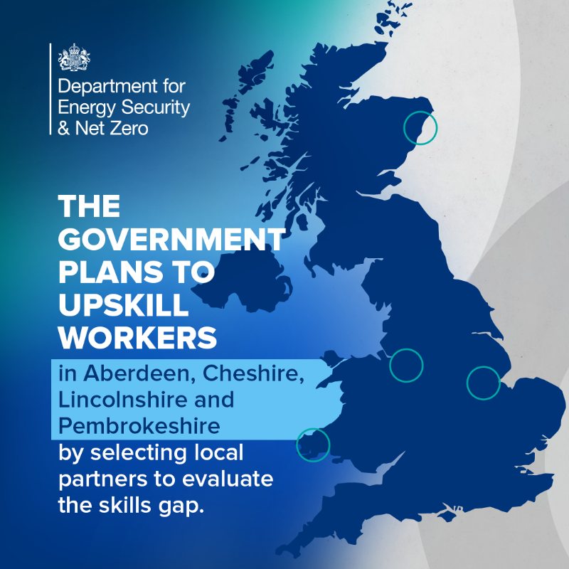 energygovuk's tweet photo. We’ve selected four UK regions for our Energy Skills Pilot to upskill British workers in key areas and we’re supporting the industry-led digital skills passport tool.

All part of our Plan for Change to get to clean power by 2030. 

Read more 👇