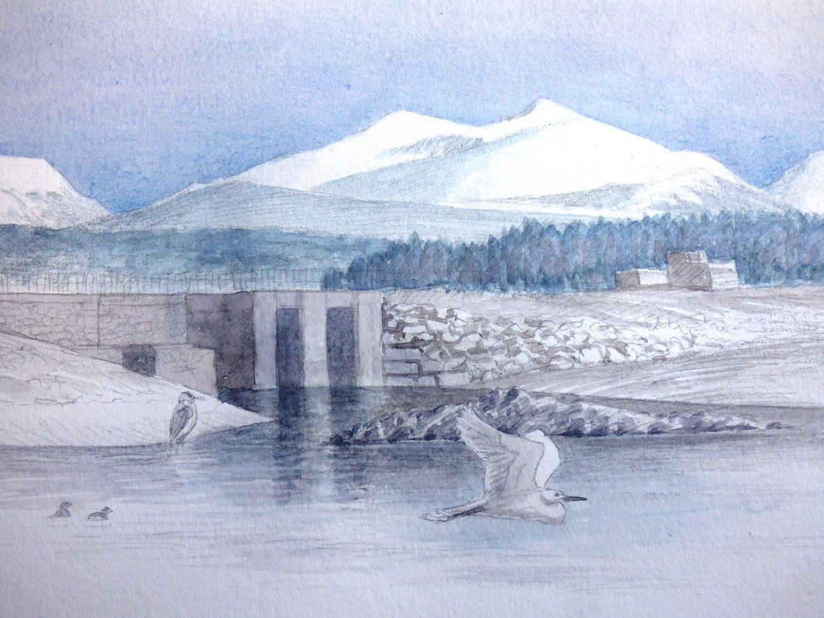 philipsnowart's tweet photo. Winterwatch Anglesey style - 2 views here at Malltraeth, One sketched from the studio window over the estuary to Snowdonia, One on the snowy Cob with Hen Harrier 'ringtail' @Winterwatch @BBCSpringwatch https://t.co/v33J52TVfL