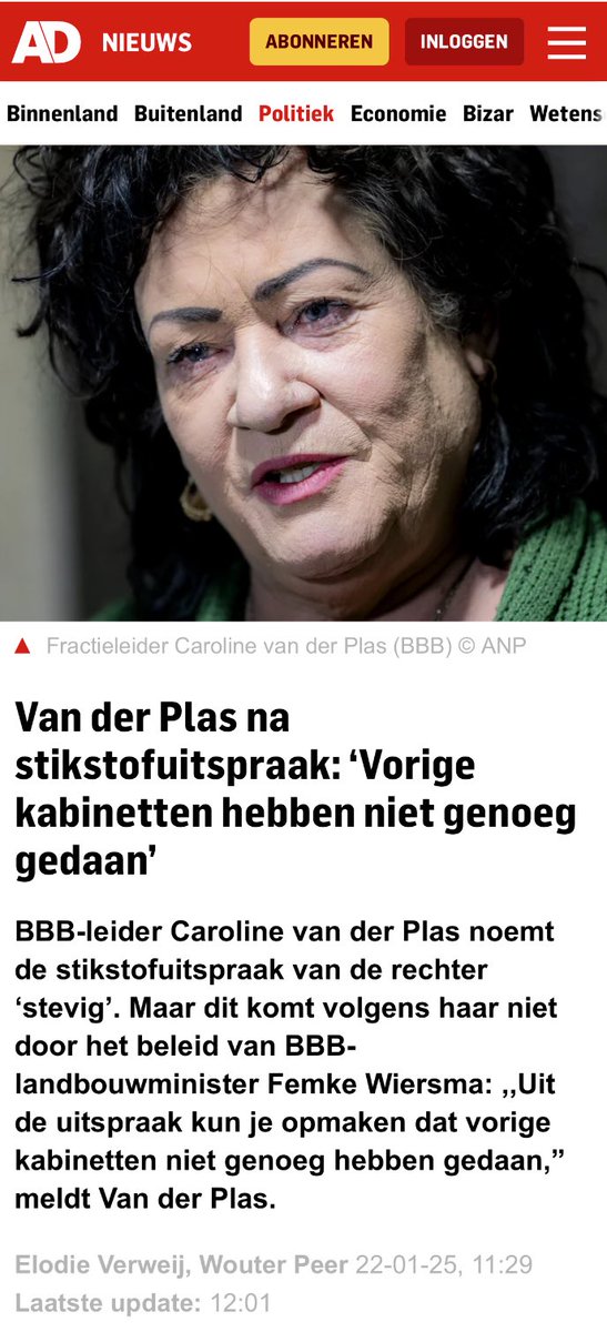 Denk je nou echt dat we allemaal compleet achterlijk zijn <a href="/lientje1967/">Caroline van der Plas</a>? Clown dat je er staat.

Het was dít kabinet - met BBB voorop - die een streep zette door het stikstofbeleid van het vorige kabinet. Dít kabinet dat vertraagde en wegkeek en het stikstoffonds schrapte.
