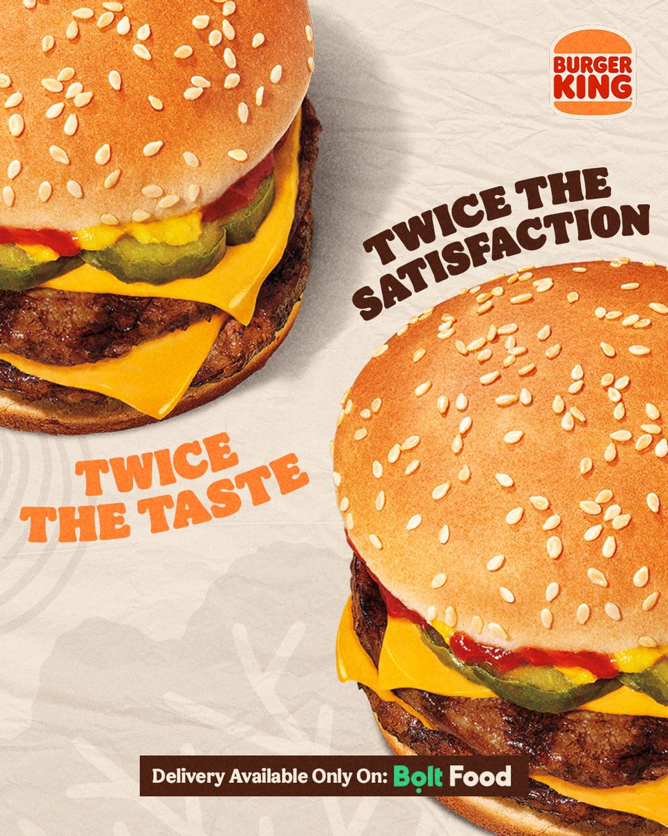 BurgerKingGhana's tweet photo. Get ready for double the deliciousness. Two flame-grilled burgers stacked with flavor—pure indulgence in every bite. 🔥🍔🍔
#burgerkingghana #burgerking #twicethetaste #burgers #foodexplore https://t.co/hdV2Hdu7xq