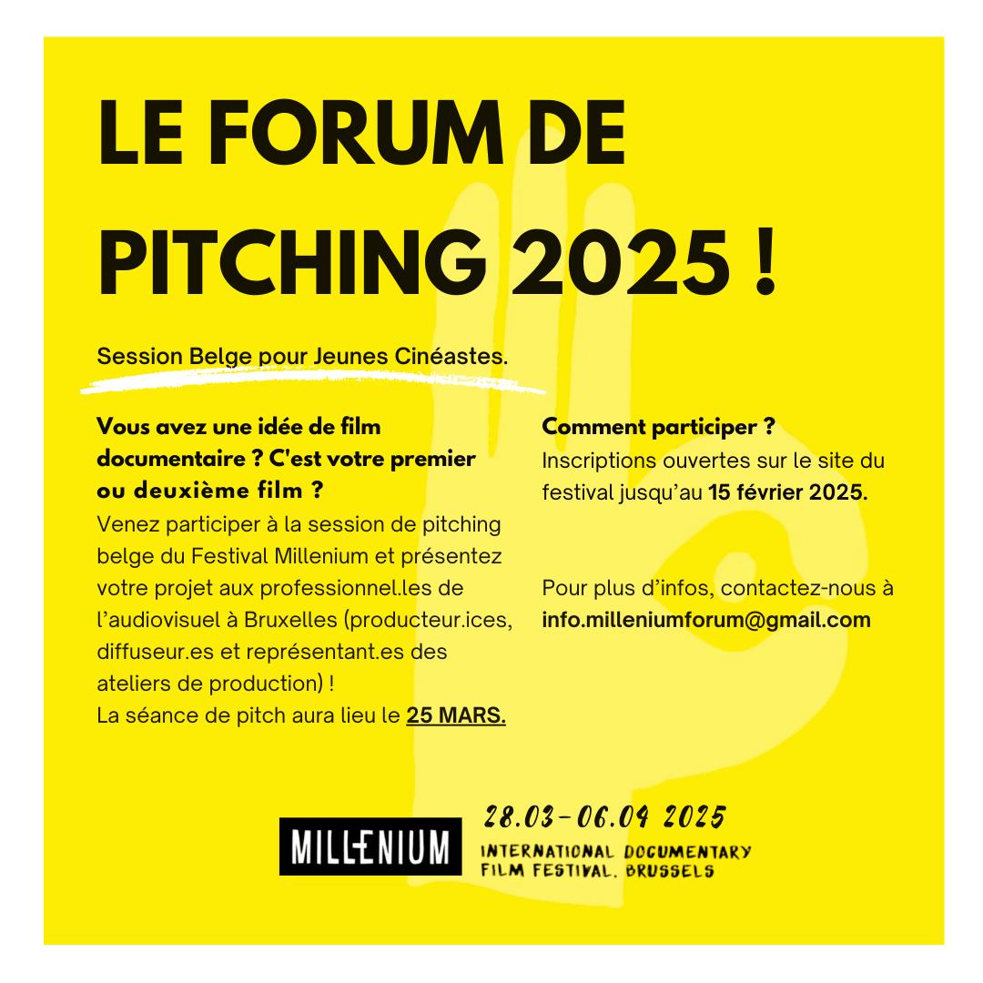 Scam_Be's tweet image. [🎥 𝐃𝐨𝐜𝐮𝐦𝐞𝐧𝐭𝐚𝐢𝐫𝐞]
Notre partenaire le @MilleniumFest lance un appel à candidatures pour son forum de pitching belge destiné aux jeunes cinéastes ayant un projet de 1er ou 2e film.
📆 L'appel est ouvert jusqu'au 15/02
👉 Plus d'infos ici  : scam.be/fr/agenda/audi…