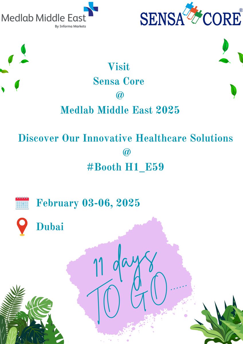 Do you hear... The Medlab date is near!
Join us at Medlab Middle East, one of the largest medical laboratory exhibitions in the world!
Meet the Sensa Core team at Booth #H1_E59 from February 3rd to 6th, 2025, at the Dubai World Trade Center.
#SensaCore #Borninindia