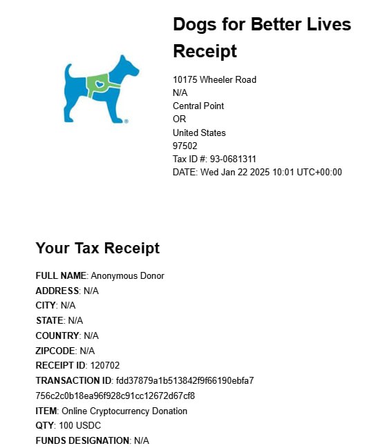 esteecoin's tweet photo. A small gesture, a big impact!  We just donated $100 to @dogsbetterlives thanks to the amazing platform @TheGivingBlock, which makes crypto donations so easy. ❤️ Every contribution helps transform both human and canine lives.
If you're an animal organization in need of support for care, food, or anything else, feel free to reach out to us. We'll do our best to help! 🐕🦮🐩