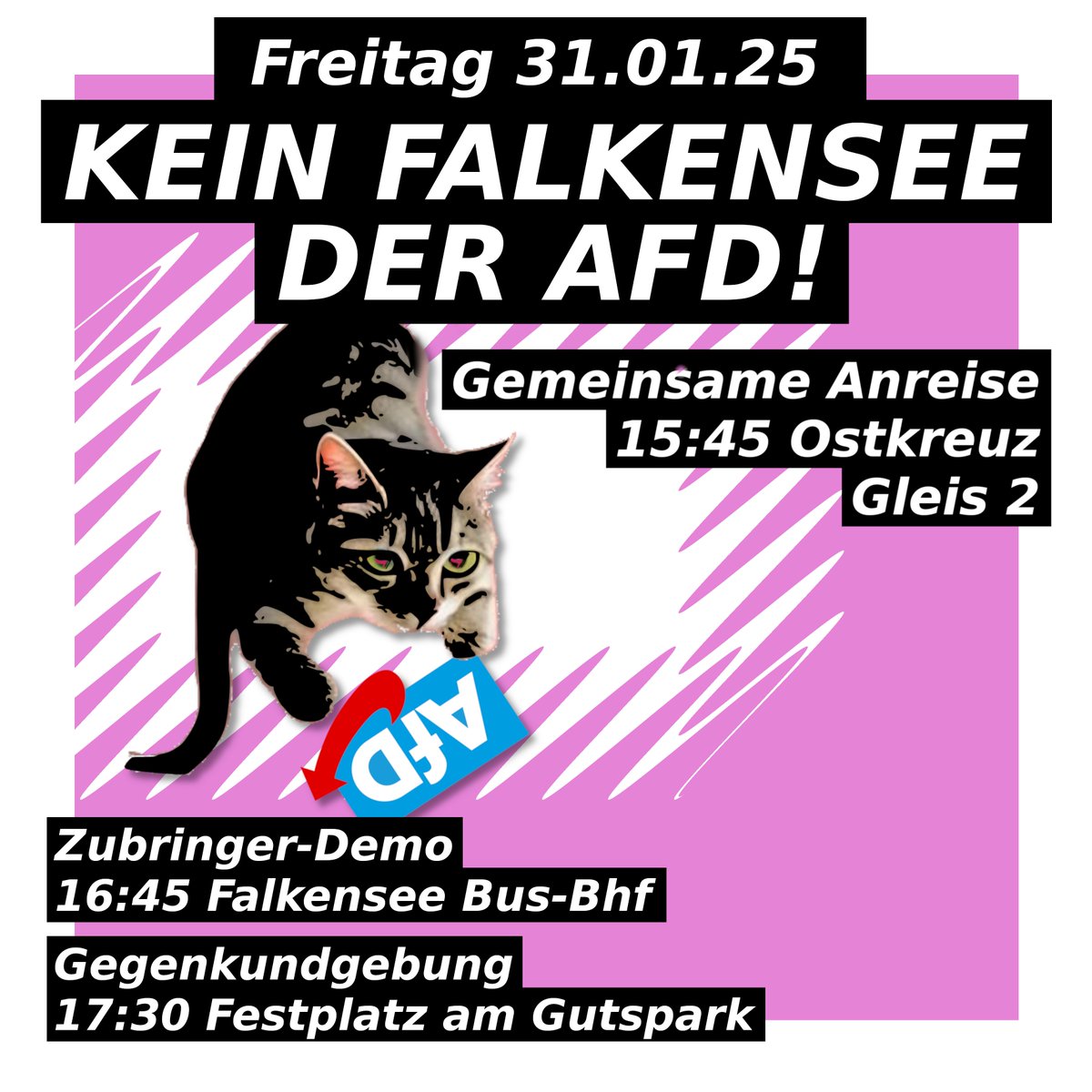 antifanordost's tweet photo. Die AfD hat für den 31.01. eine Veranstaltung in #Falkensee angekündigt. Diese gehört zu einer brandenburgweiten Wahlkampfkampagne.

Kommt zur gemeinsamen Anreise aus Berlin!
🕙31.01.2025 | 15:45 Uhr
📍Ostkreuz Gleis 2
➡️https://t.co/Q5TpBGnVMy

#noafd #B3101 #BrandenburgCalling https://t.co/CEIrwvUx0Y