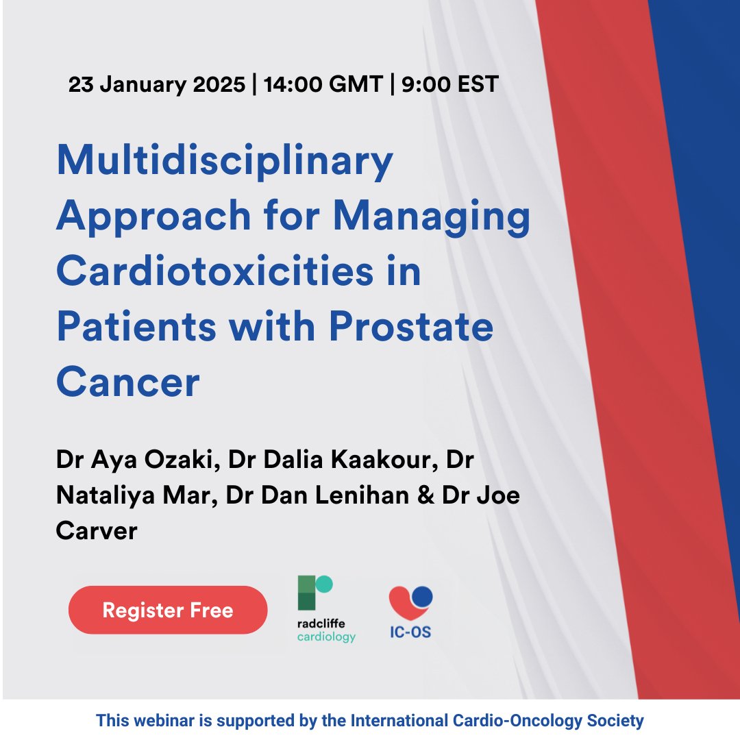 Radcliffe Cardiology (@radcliffecardio) on Twitter photo 🚨Don't miss out TOMORROW for the next #CardioOnc webinar on prostate cancer care and cardiotoxicity management 👉 ow.ly/x1QP50UKUVt
Hear from Dr Aya Ozaki, Dr <a href="/DaliaKaakourMD/">Dalia Kaakour, MD, MPH</a>, Dr <a href="/mar_nataliya/">Nataliya Mar</a>, Dr Dan Lenihan and Dr Joe Carver and gain expert insight on
✅ Reducing 🚨Don't miss out TOMORROW for the next #CardioOnc webinar on prostate cancer care and cardiotoxicity management 👉 ow.ly/x1QP50UKUVt
Hear from Dr Aya Ozaki, Dr <a href="/DaliaKaakourMD/">Dalia Kaakour, MD, MPH</a>, Dr <a href="/mar_nataliya/">Nataliya Mar</a>, Dr Dan Lenihan and Dr Joe Carver and gain expert insight on
✅ Reducing
