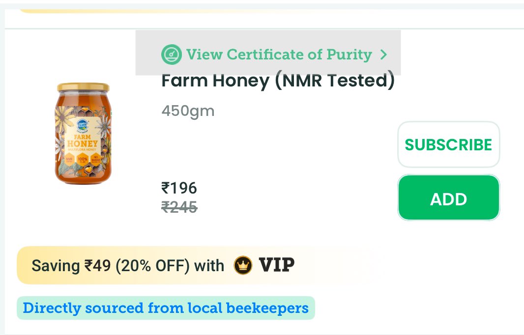 Excited to announce the pan-india launch of NMR-tested Farm Honey . NMR testing provides a fingerprint of the honey that helps us assure no adulteration as well as trace the origin and accurate nutritional composition . 

Every batch of Country Delight Farm Honey is NMR tested in
