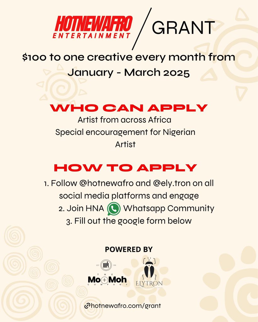 HotNewAfro's tweet photo. Just 2 days left! 🚨 January applications close on January 24th—don’t miss out! Huge thanks to our amazing new community members and everyone who’s joined the movement.

Hit the link in bio to complete your application now!

Powered by @Ely_tron &amp; The Moplusmo https://t.co/oGzsfwja73