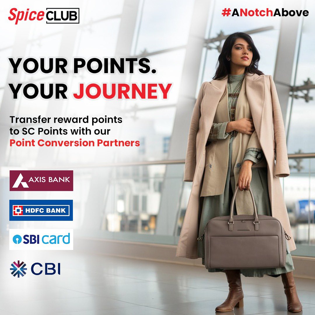 SpiceClubSG's tweet photo. Your points, your journey! 🌟 Convert your reward points to SC Points with our partners and unlock exciting travel possibilities with SpiceJet. ✈️ #SpiceClub #SpiceJet #TravelWithEase #LoyaltyRewards #FlyMore https://t.co/dvBYVE8Cq1