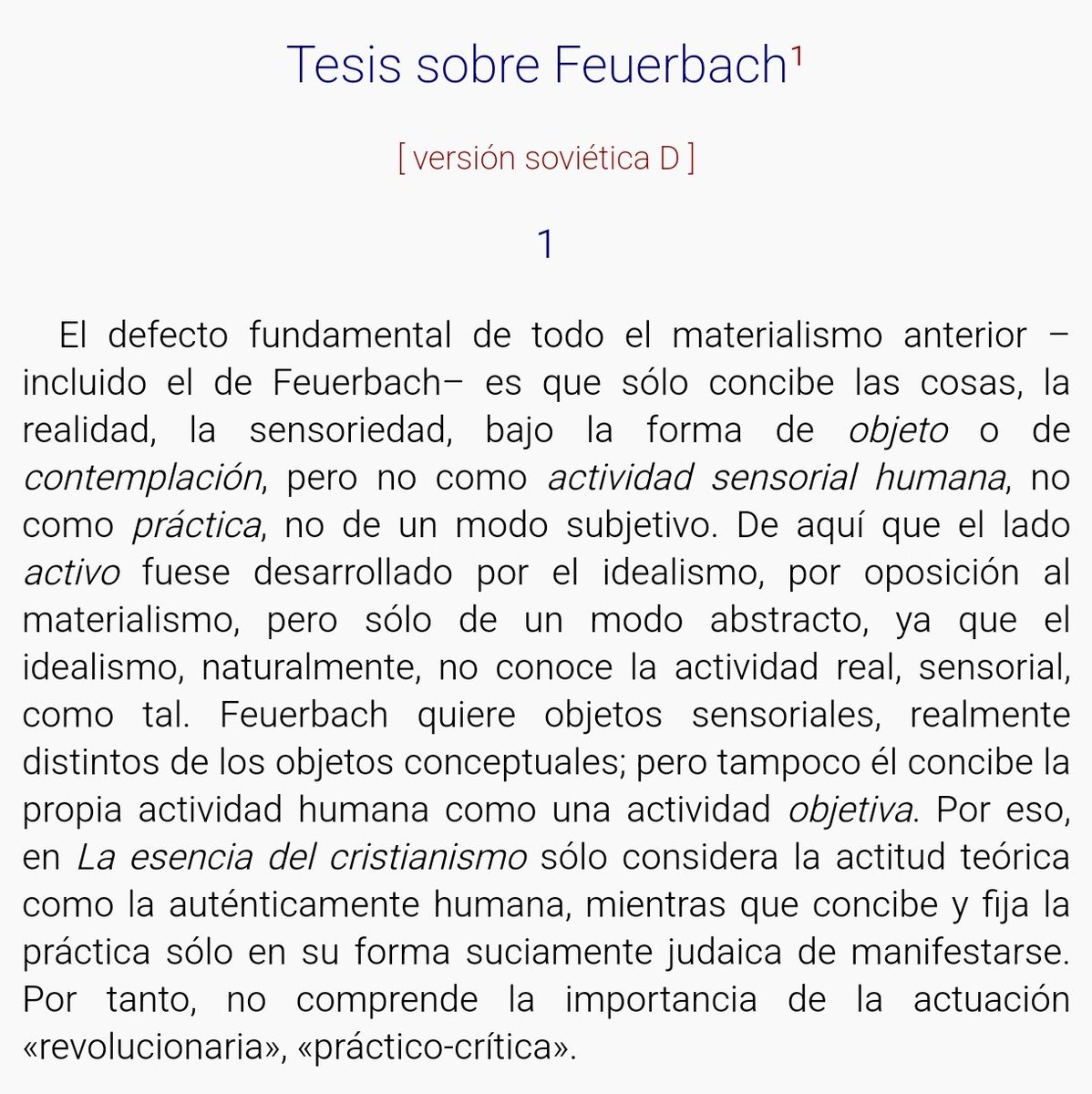 Marx en la primera Tesis sobre Feuerbach: