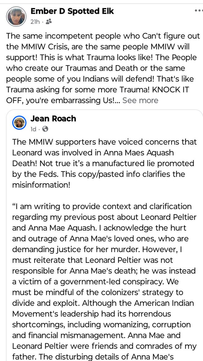 SpottedElk7's tweet photo. Leonard Peltier had Nothing to do with Anna Mae's death! Lots of Indians are getting worked up over the Government's Lies once again. Everybody knows Leonard is innocent of All the lies the Government told about him. Yet these "Indians" will believe the same Government that lies. https://t.co/WOIeMNlZy0