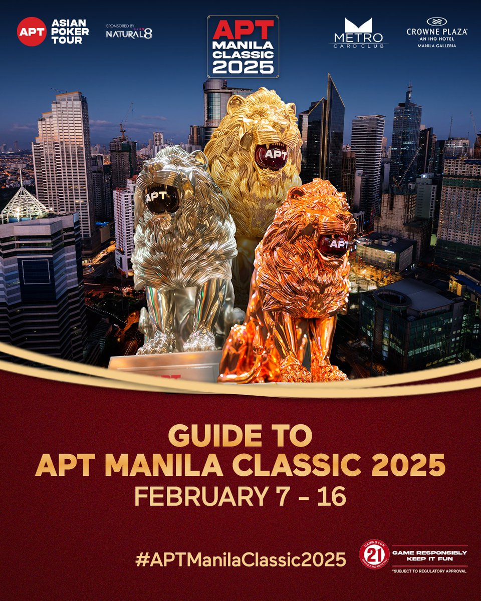 🔎 Tournament Spotlight 🌍 Asian Poker Tour - APT Manila Classic 2025 📅  6-17 Feb 📍 Crowne Plaza Manila Galleria, Manila 🇵🇭 🔗 Schedule:  https://t.co/N14rvf00G9 ℹ https://t.co/jW4cHzvVRY
