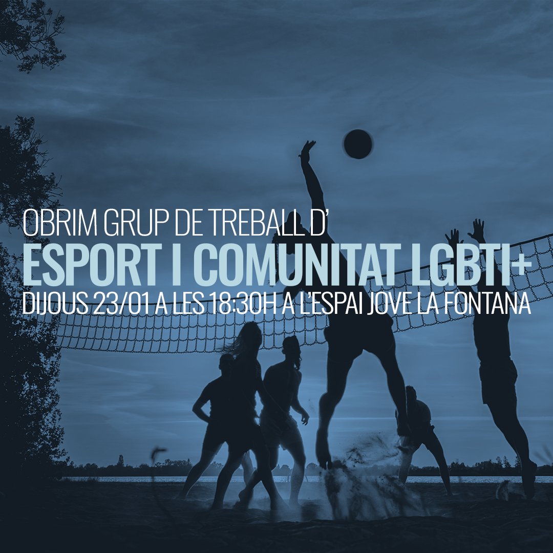 Centre LGTBI de Barcelona (@barcelonalgtbi) on Twitter photo Encara esteu a temps d'apuntar-vos a aquesta trobada!
⛸️🏓Grup de treball per a joves LGTBIQA+ que practiquin esports
🗓️23 de gener
⏰18:30 h
📍<a href="/EjLaFontana/">Espai Jove La Fontana</a>
✏️Inscripcions: docs.google.com/forms/d/e/1FAI…
Info: tuit.cat/izqpG Encara esteu a temps d'apuntar-vos a aquesta trobada!
⛸️🏓Grup de treball per a joves LGTBIQA+ que practiquin esports
🗓️23 de gener
⏰18:30 h
📍<a href="/EjLaFontana/">Espai Jove La Fontana</a>
✏️Inscripcions: docs.google.com/forms/d/e/1FAI…
Info: tuit.cat/izqpG