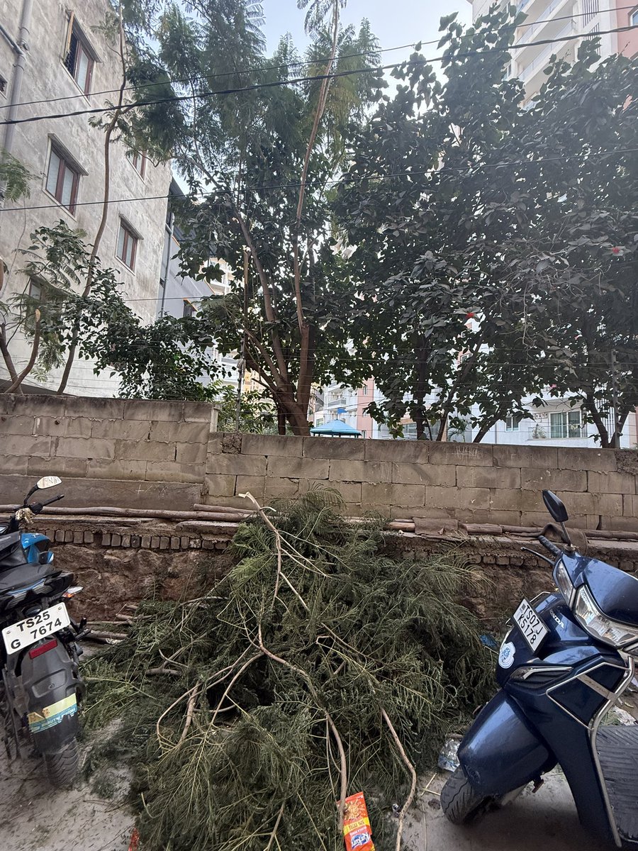 MPyadav07's tweet photo. #DSR Fortune Prime a  gated community apartments in madhapur has dumped all the cut down tree branches on the other side of the compound wall,Making the other side unhygienic and messy. @CommissionrGHMC please take action for their negligence . #swatchtelangana @revanth_anumula https://t.co/i3NCLM5o9x