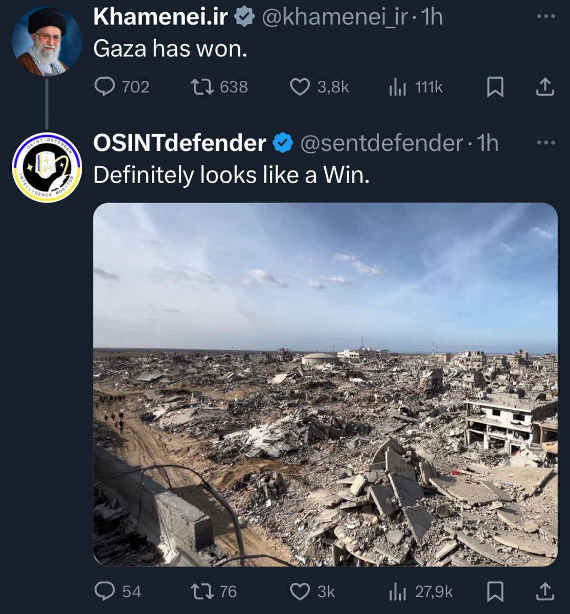 hoje_no's tweet photo. O ditador do Irã fez uma publicação dizendo que “Gaza venceu”. https://t.co/nGRYs0ouMC