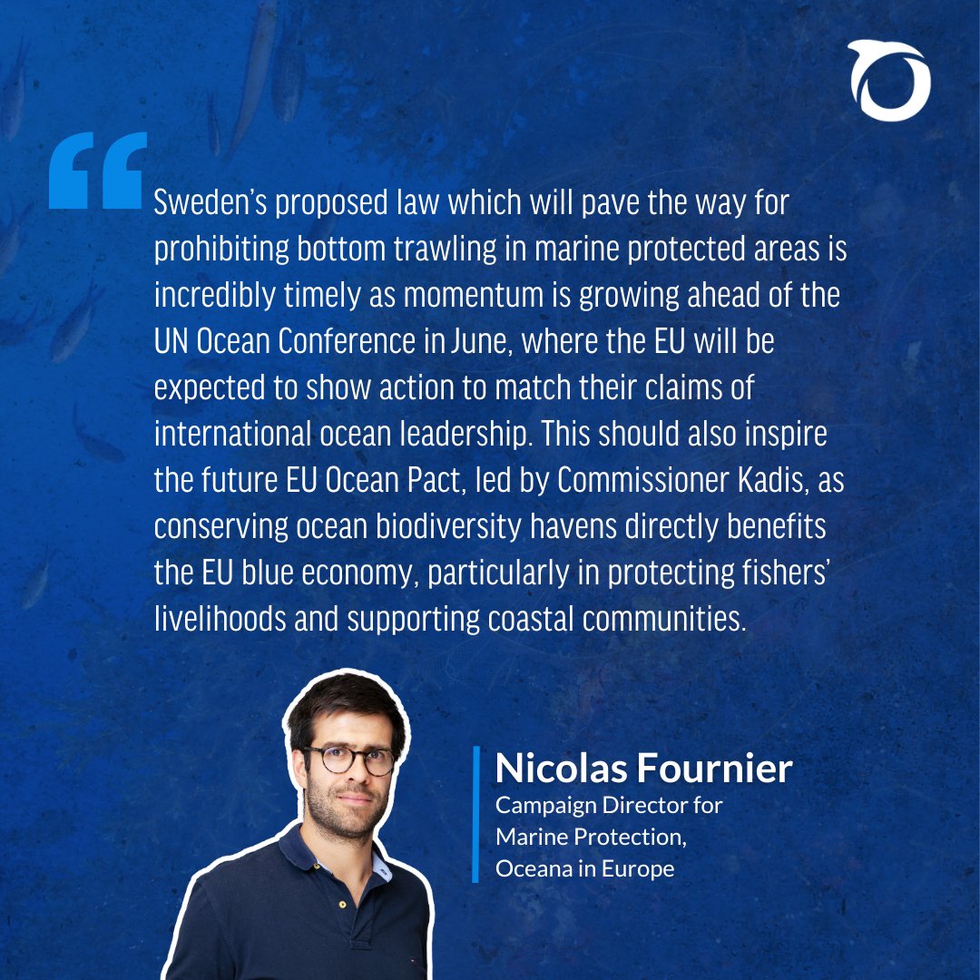 OceanaEurope's tweet photo. 👏Good NEWS! 

We welcome the Swedish 🇸🇪 government’s proposal to amend legislation that will make possible a future ban on #bottomtrawling in its #MarineProtectedAreas, and we urge other EU countries to follow suit. #ProtectedMeansProtected

More: https://t.co/JNG1G1IIkY https://t.co/bTeZTtzWGN