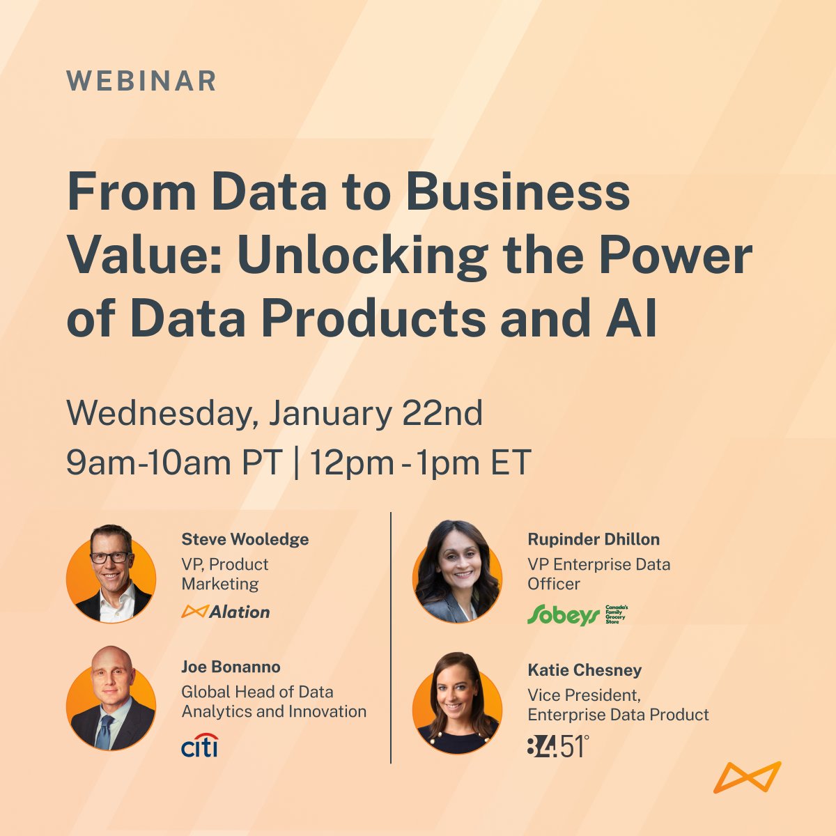 magazine_cdo's tweet photo. 🚀 #WebinarAlert! Happening TODAY!

💡Join  "From Data to Business Value: Unlocking the Power of Data Products and AI",  with leaders from @8451group, @sobeyscareers, @Citi &amp; @Alation

🗓 WHEN: Today, Jan. 22 @ 12 PM ET | 9 AM PT

👉 REGISTER NOW! https://t.co/im6HgpS3B7 https://t.co/anfU0CMf3g