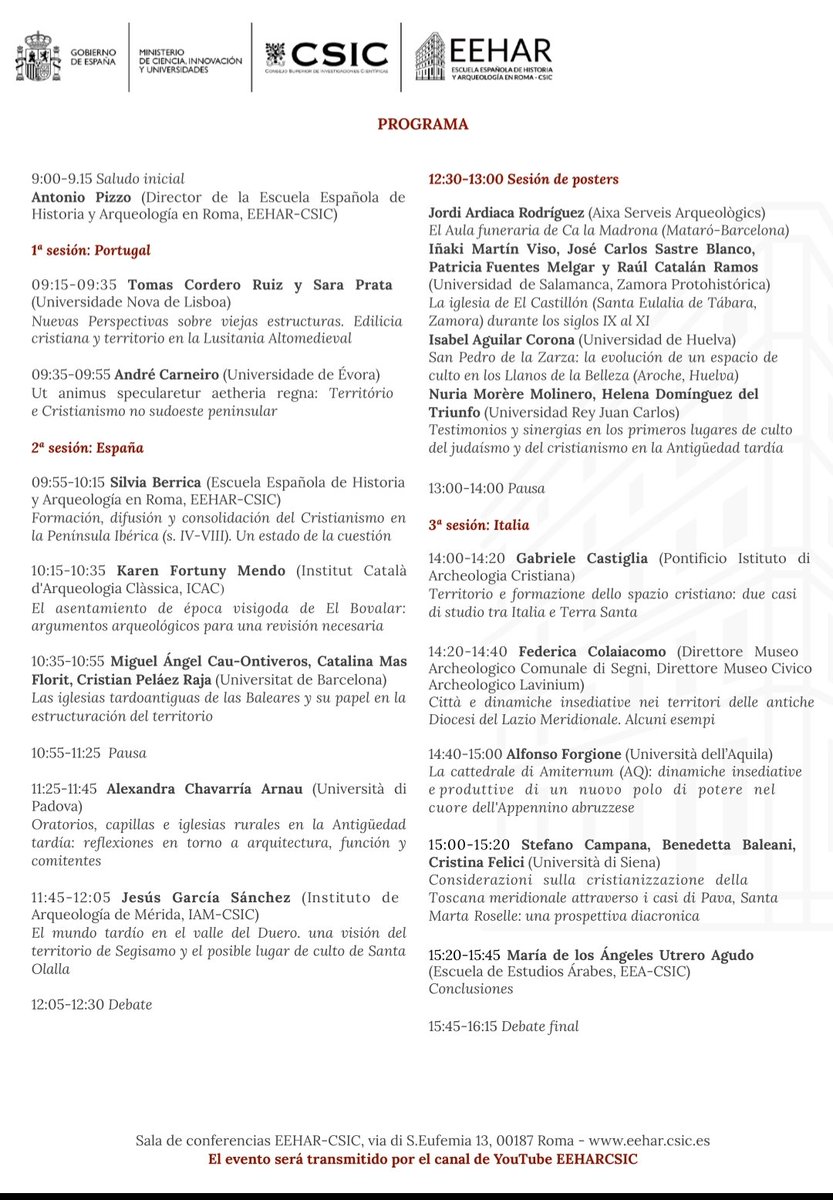 Silvia Berrica (@alejandroberric) on Twitter photo Ya tenemos el programa completo del Seminario Internacional en el <a href="/EeharCsic/">Eehar Csic</a>: "Territorio y Edificios Cristianos". Os esperamos en Roma. 👇👇#research #Church #Landscapes #Congreso #international Ya tenemos el programa completo del Seminario Internacional en el <a href="/EeharCsic/">Eehar Csic</a>: "Territorio y Edificios Cristianos". Os esperamos en Roma. 👇👇#research #Church #Landscapes #Congreso #international