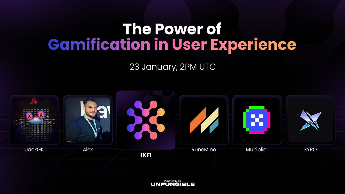 IXFI | Gen 3.0 Exchange (@ixfiexchange) on Twitter photo Join us for a 𝕏 Space on Jan 23 at 2 PM UTC with our CMO, <a href="/axzbtc/">Alex 🟣 IXFI</a>, and <a href="/JackGK_BTC/">JackGK</a> from Unfungible, featuring <a href="/minelabs_/">RuneMine | Mine Labs</a>, <a href="/multiplierfun/">Multiplier</a>, and <a href="/xyro_io/">XYRO 🔮</a>.
We’ll explore gamification in user experience, its impact in Web3, and the future of user engagement.
Set a reminder 👇 Join us for a 𝕏 Space on Jan 23 at 2 PM UTC with our CMO, <a href="/axzbtc/">Alex 🟣 IXFI</a>, and <a href="/JackGK_BTC/">JackGK</a> from Unfungible, featuring <a href="/minelabs_/">RuneMine | Mine Labs</a>, <a href="/multiplierfun/">Multiplier</a>, and <a href="/xyro_io/">XYRO 🔮</a>.
We’ll explore gamification in user experience, its impact in Web3, and the future of user engagement.
Set a reminder 👇