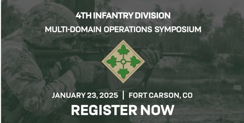 NDIA_RMC's tweet image. The 4th Infantry Division presents the Multi-Domain Operation Symposium, January 23, 2025.
Register link in comments.
#Ready4MDO #LethalTeams #SteadfastAndLoyal #NDIA #NDIARMC