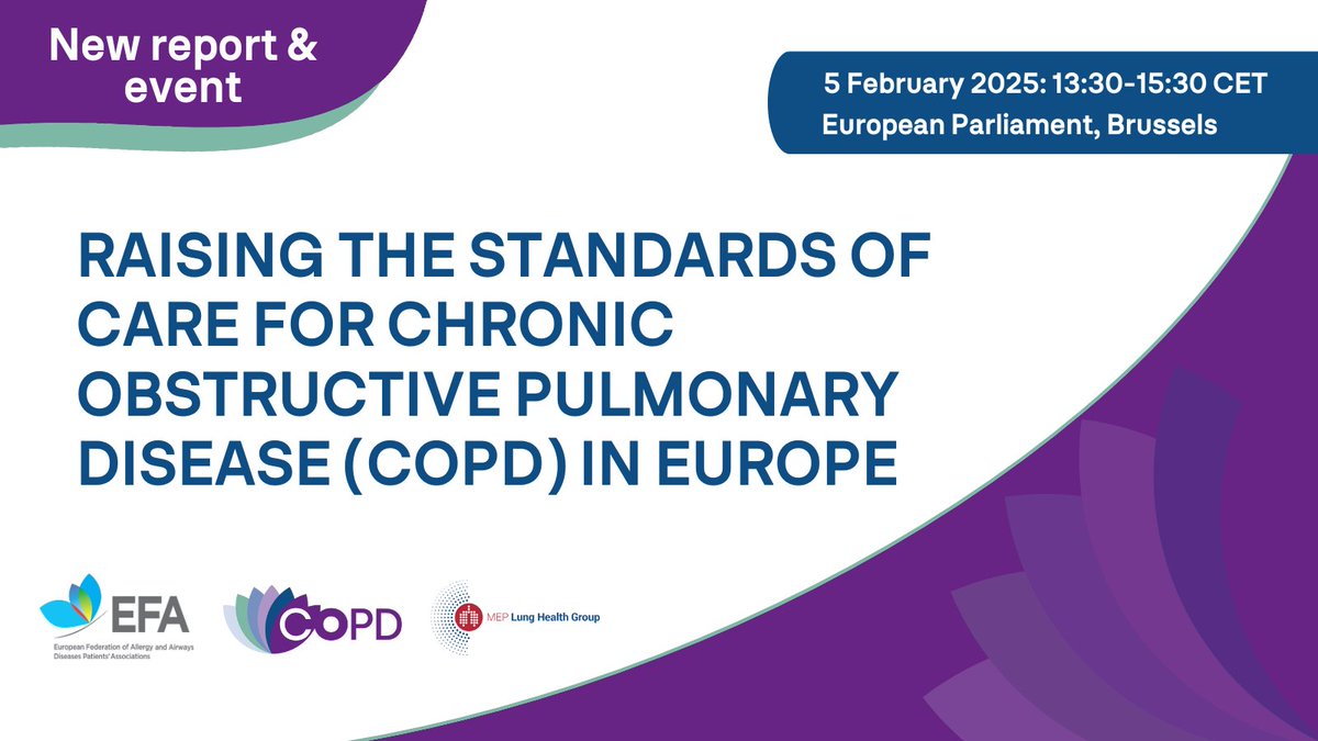New report on #COPD care &amp; event at the European Parliament! 🚨

Join us on 5 Feb to discuss #COPDStandardsofCare 🫁

MEPs &amp; experts will discuss prevention, care and the urgent need for stronger #lunghealth policy.

📅Register here: community.efanet.org/elementor-test…