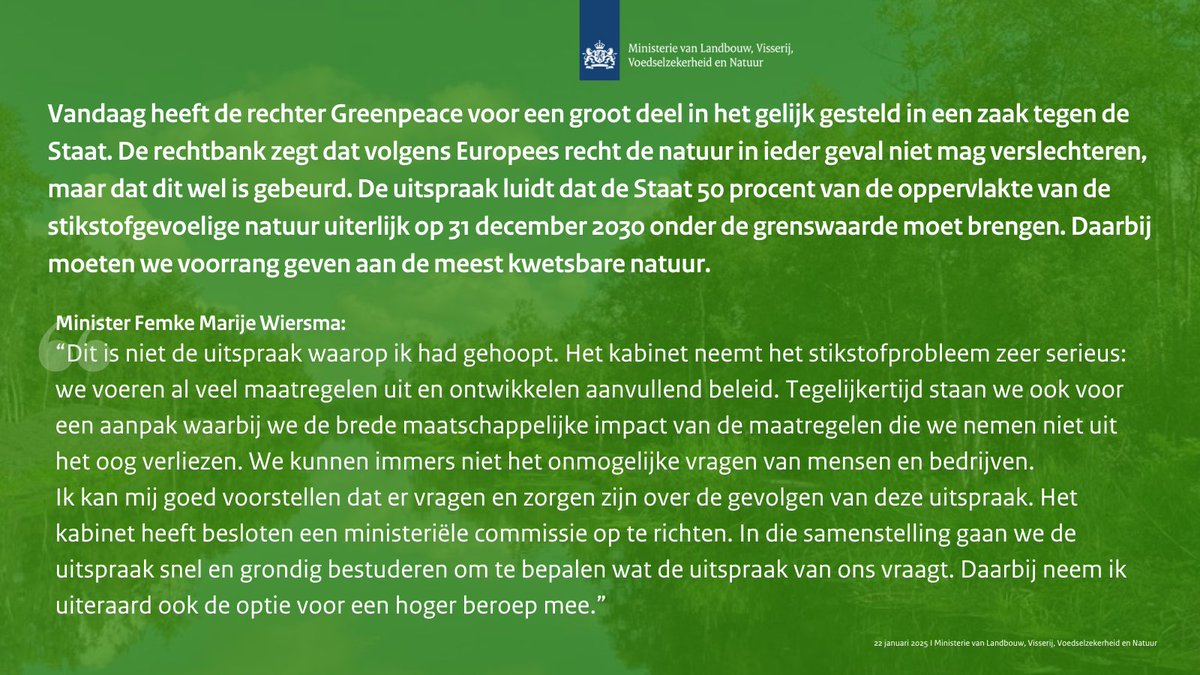 Hierbij mijn eerste reactie op de uitspraak van de rechter in de rechtszaak van Greenpeace tegen de Staat.