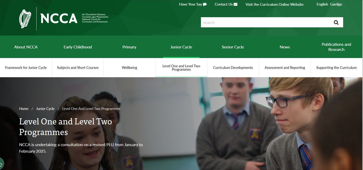 Link to the NCCA consultation on the revised Preparing for Work (PLU) within the Junior Cycle Level 1 &amp; Level 2 Learning Programmes. Consultation period ends February 28, 2025. Feedback from school leaders, teachers, SNA's &amp; parents greatly appreciated. 

buff.ly/3C1gHau