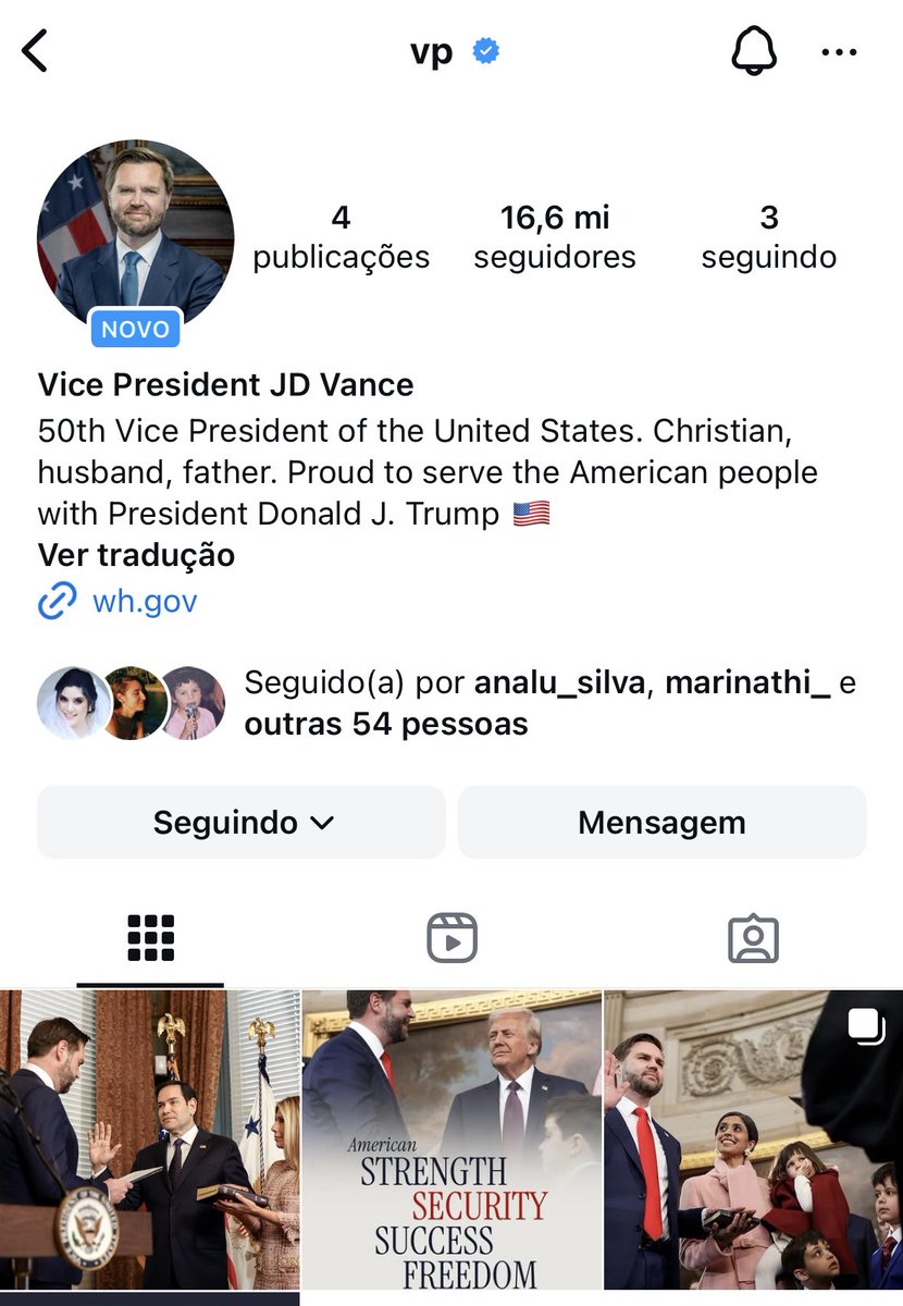 ControleY's tweet photo. simplesmente a META fez eu - e vários amigos - seguirmos o vice do Trump!!!
isso é absurdo… 
e tem quem ache que o vídeo do Nicolas é orgânico https://t.co/mKPNtpTUrz